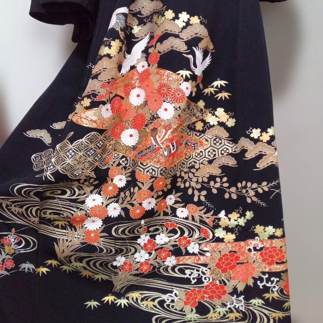 黒留袖リメイクワンピース 豪華金彩 金糸帯ベルト付き 美品 - メルカリ