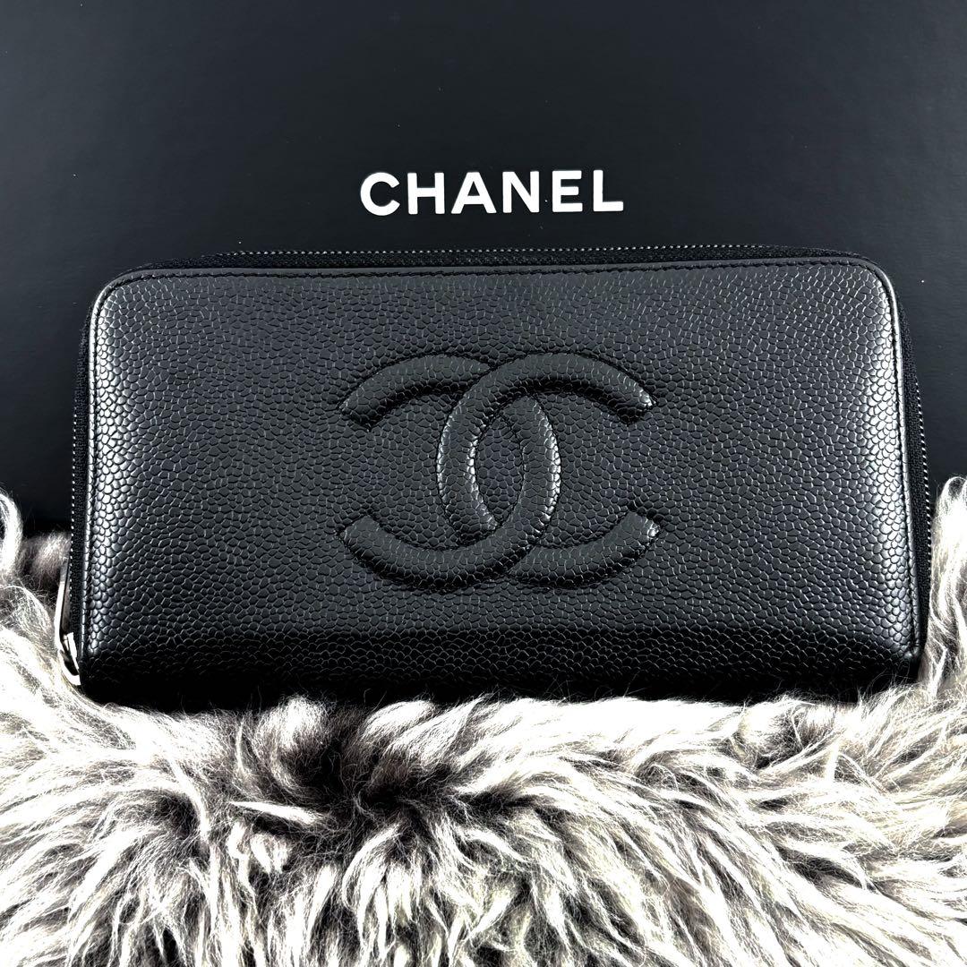 極美品✨新型】シャネル 長財布 ココステッチ キャビア ラウンド