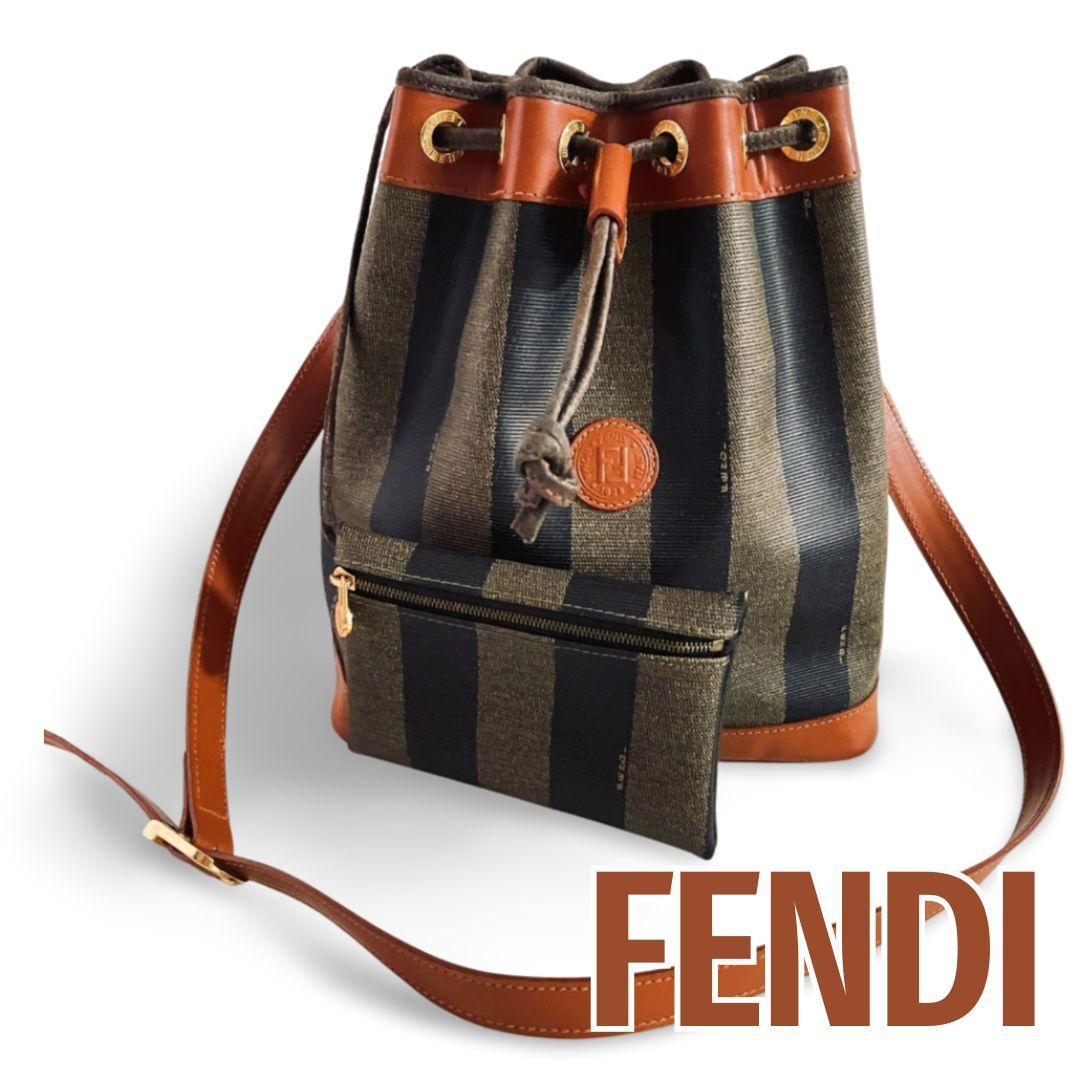 FENDI フェンディ ペカン ポーチ付き ショルダーバッグ 巾着 ゴールド金具 FENDI フェンディ ペカン柄 ジャガード×レザー ショルダーバッグ