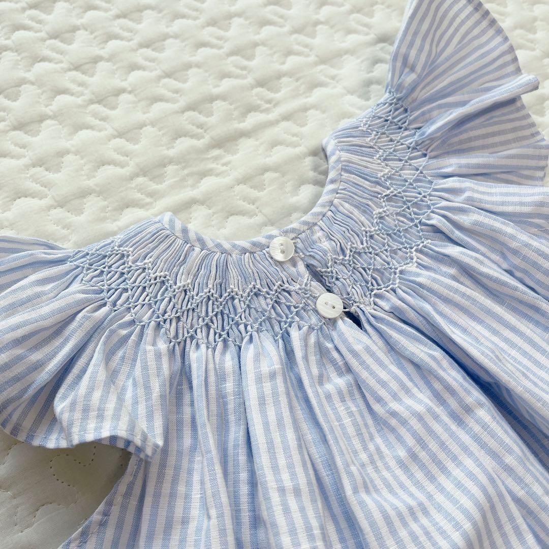 新品タグ付 amaia kids スモッキングストライプワンピース 90 2y