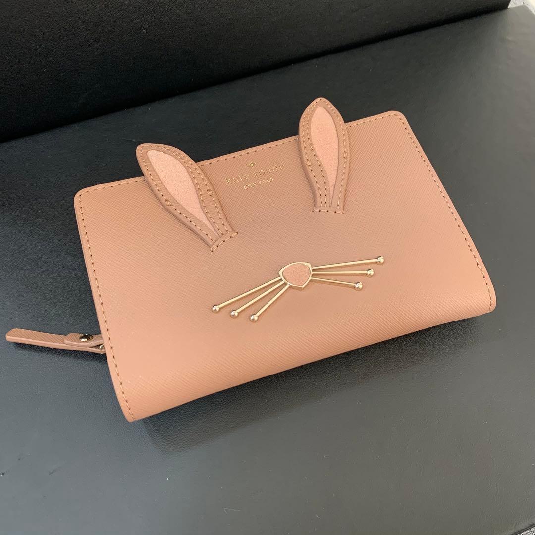 美品】ケイトスペード うさぎモチーフ 二つ折り財布 レザー パスケース