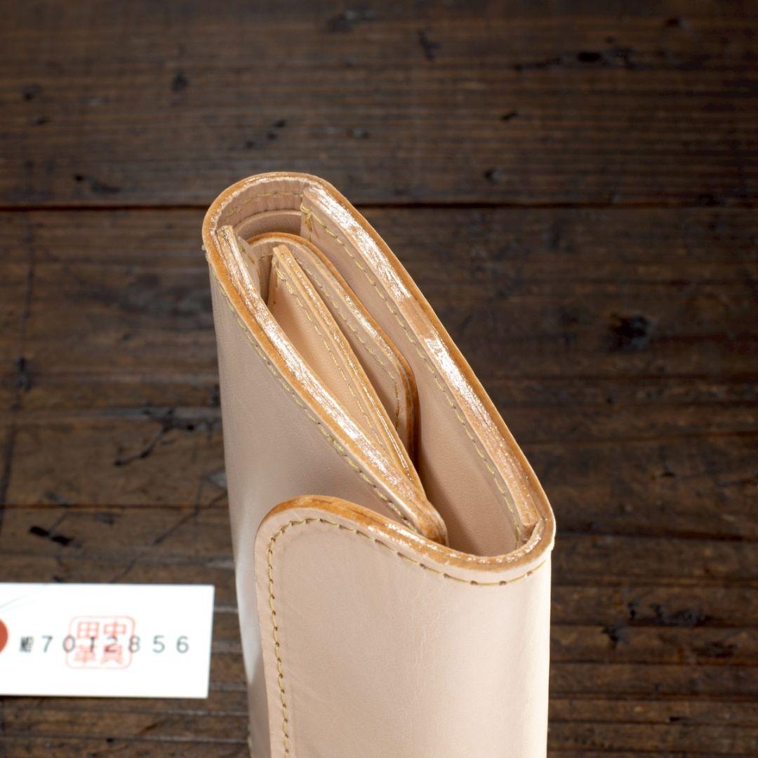 令和7年bluetooth 版 生成り ヌメ革 本革 牛革 三つ折り ナチュラル