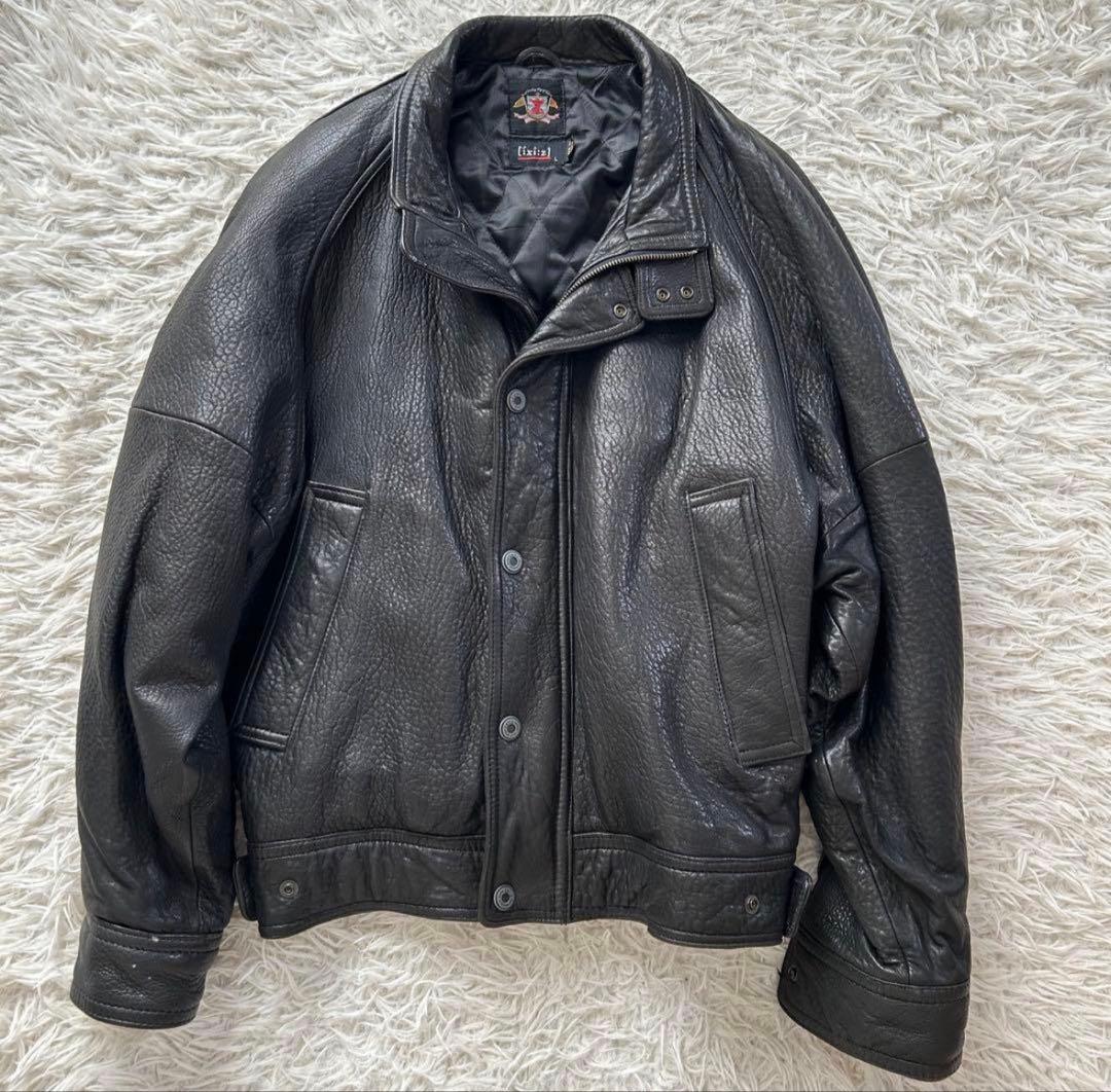 90s ixi:z レザージャケット ブルゾン シワ加工 短丈 羊革 中綿 L