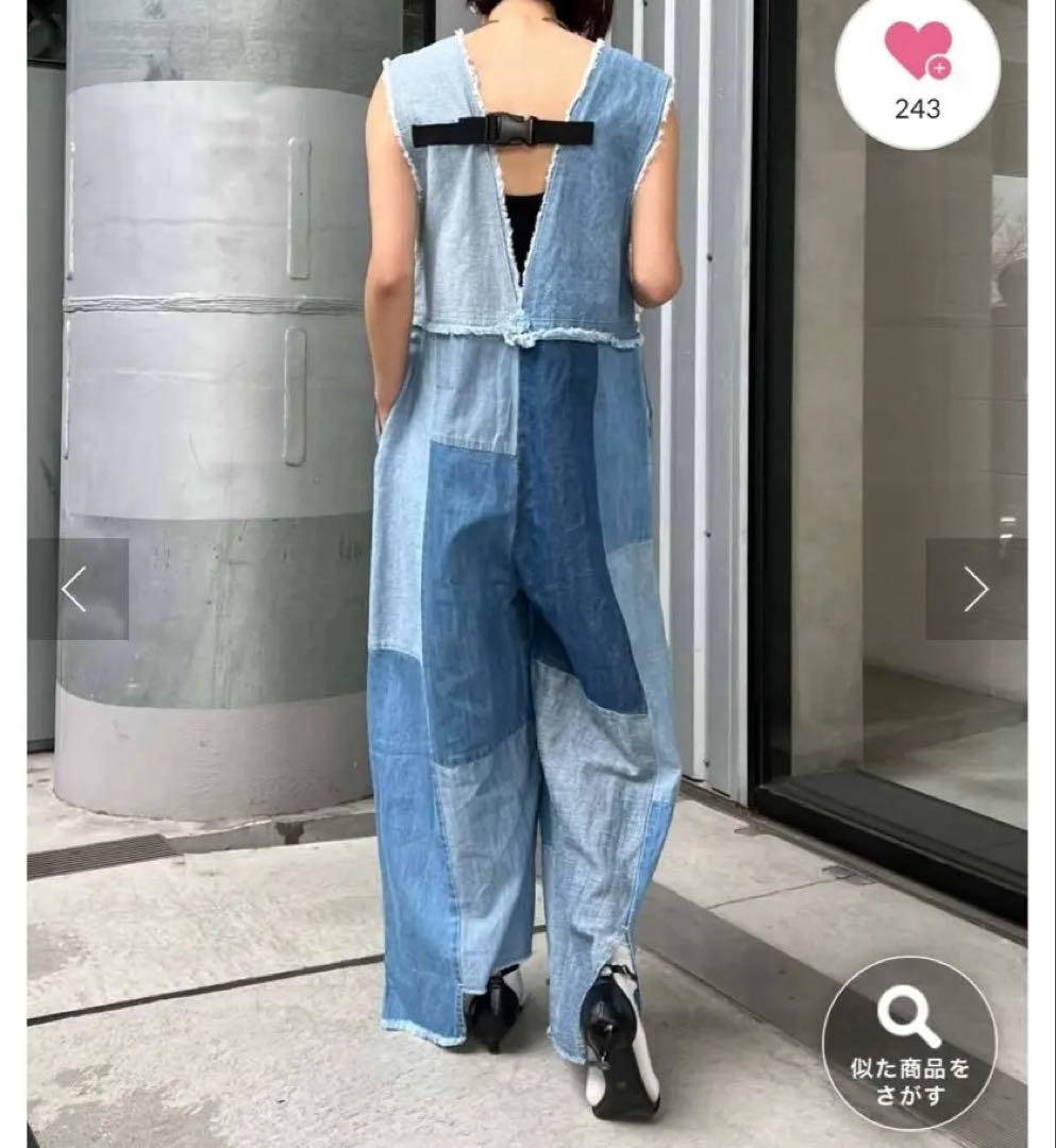 デニムパッチワークオールインワン サックスブルー etsinta エシンタ