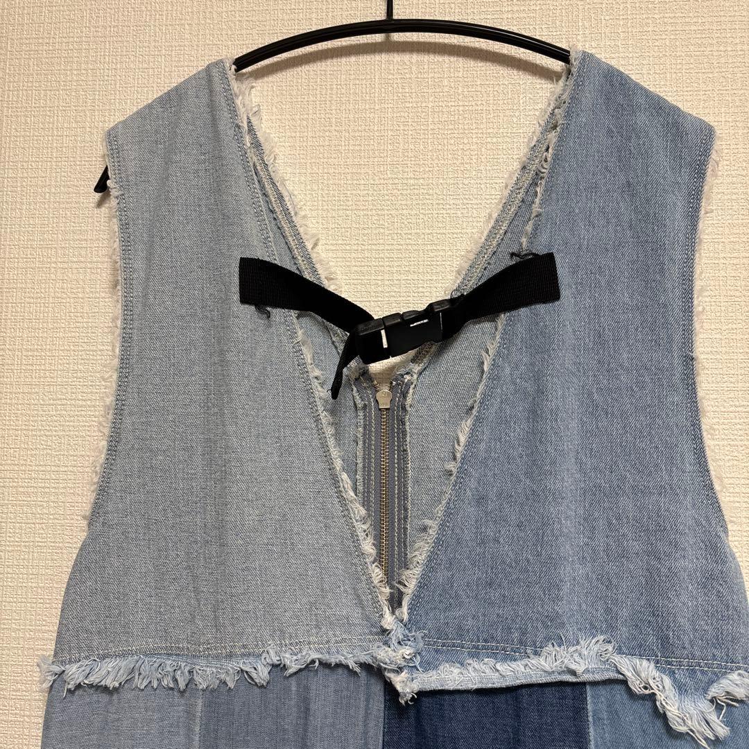 デニムパッチワークオールインワン サックスブルー etsinta エシンタ