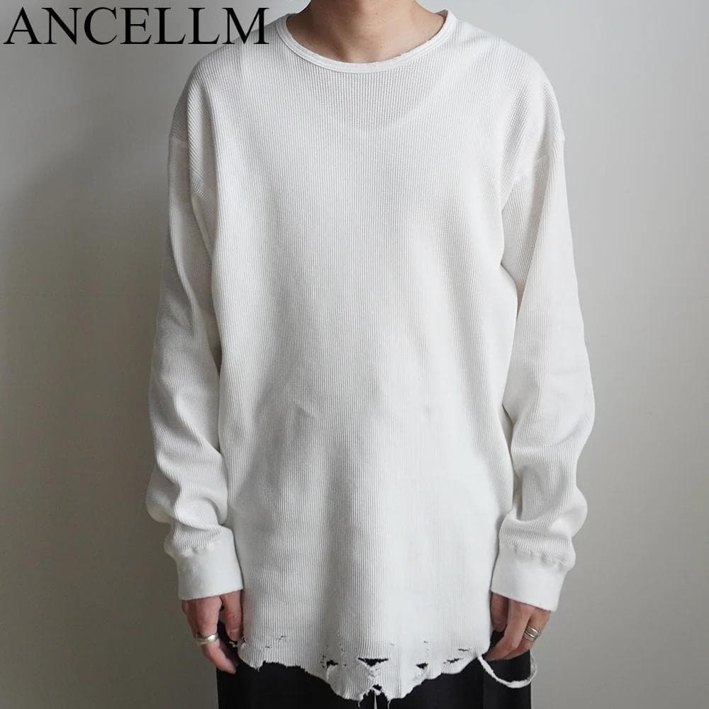 2 ANCELLM ダメージ ワッフル ロンT 白 新品 アンセルム - メルカリ