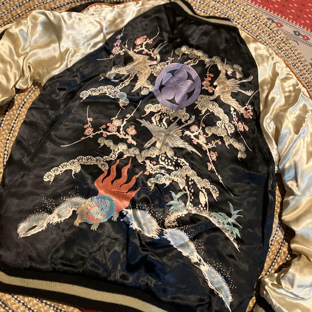 百*坊様 スカジャン バーガンディ 刺繍獅子柄 M ベルベット ベロア 両面