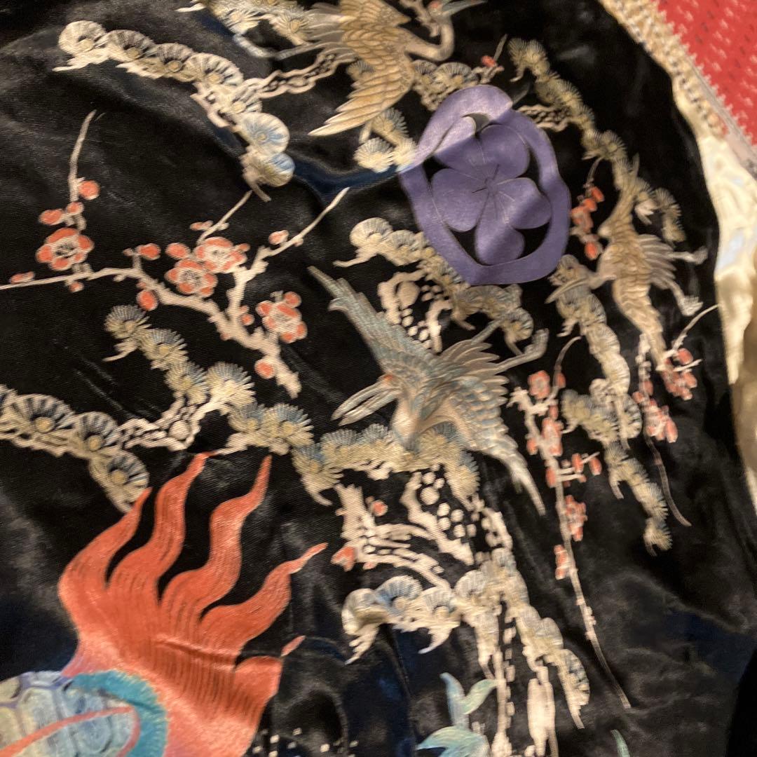 百*坊様 スカジャン バーガンディ 刺繍獅子柄 M ベルベット ベロア 両面