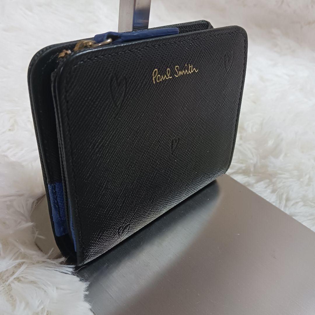 ポールスミス　Paul Smith　二つ折り財布 L時ジップ　黒　スミシーハート ポールスミス 財布 二つ折り財布 L字ファスナー 黒(ブラック) Paul