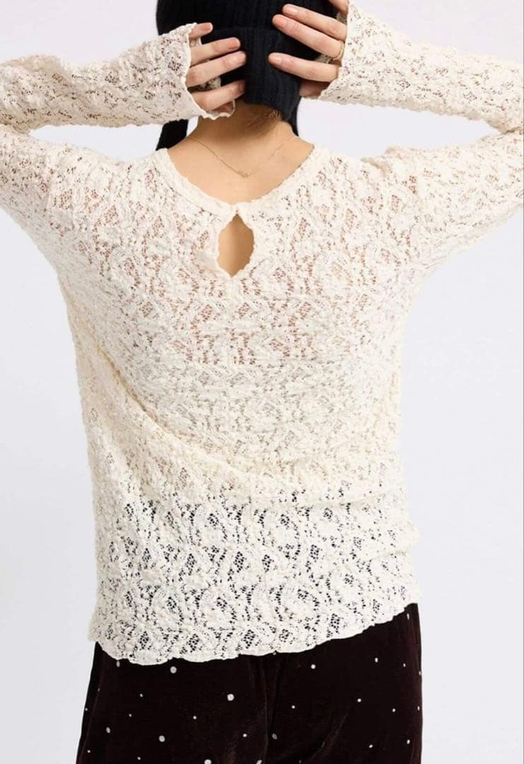 IENA Flowerストレッチレースプルオーバー　アイボリー 追加2》Flowerストレッチレースプルオーバー（Tシャツ／カットソー