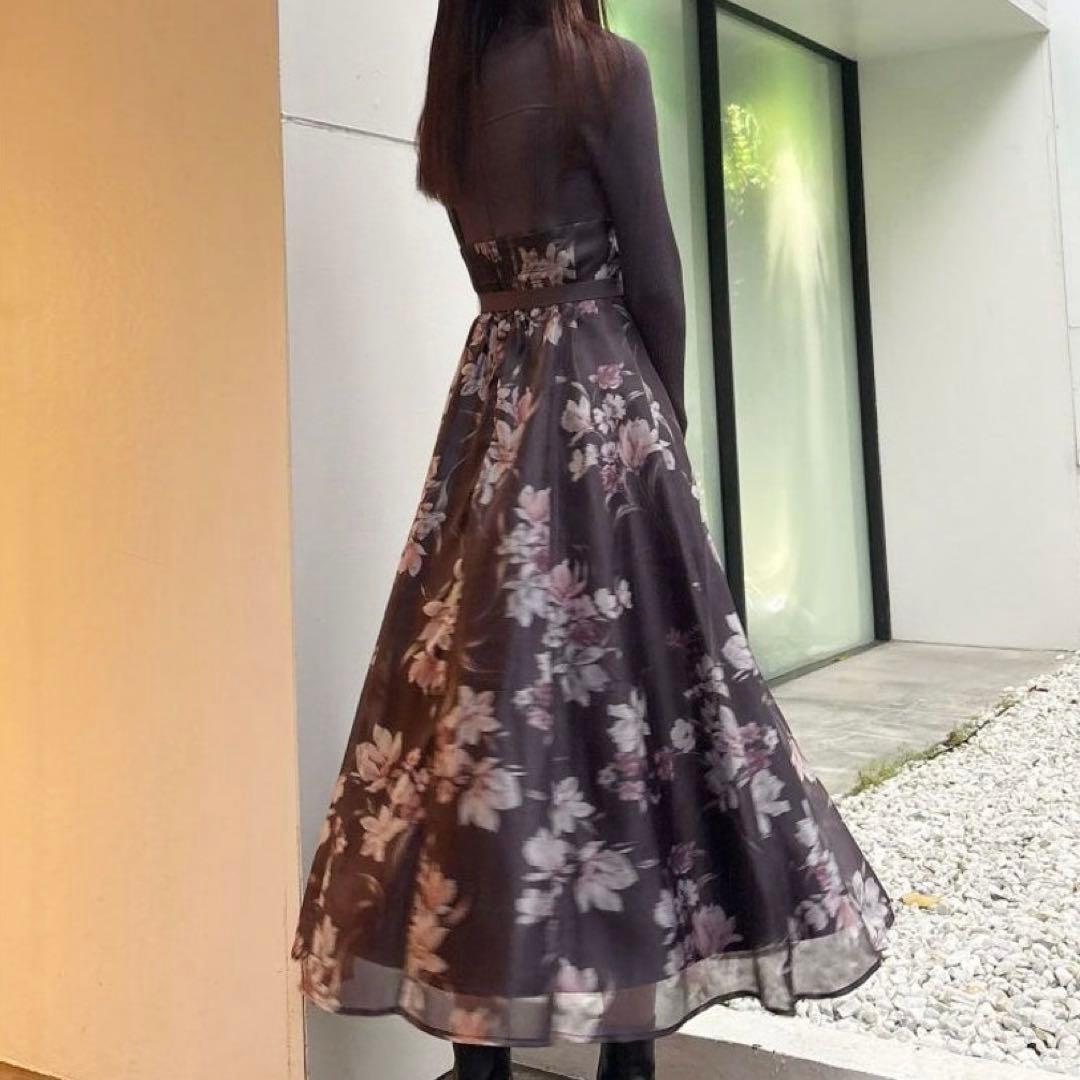 マーキュリーデュオ フラワードッキングロングスリーブワンピース MERCURYDUO フラワードッキングロングスリーブワンピース（パープル