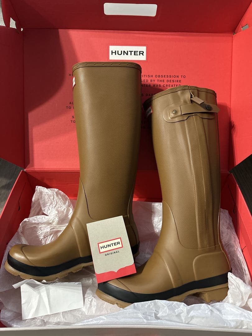 HUNTER ブラウン長靴 ジッパー付き HUNTER - 美品 ハンター HUNTER ORIGINAL TALL レインブーツ UK4
