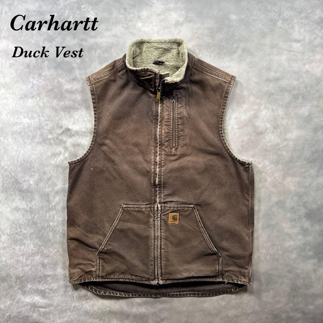 カーハート古着00s裏ボアダックベスト ブラウン茶フェード L Tall T97 カーハート古着00s裏ボアダックベスト ブラウン茶フェード L Tall T97