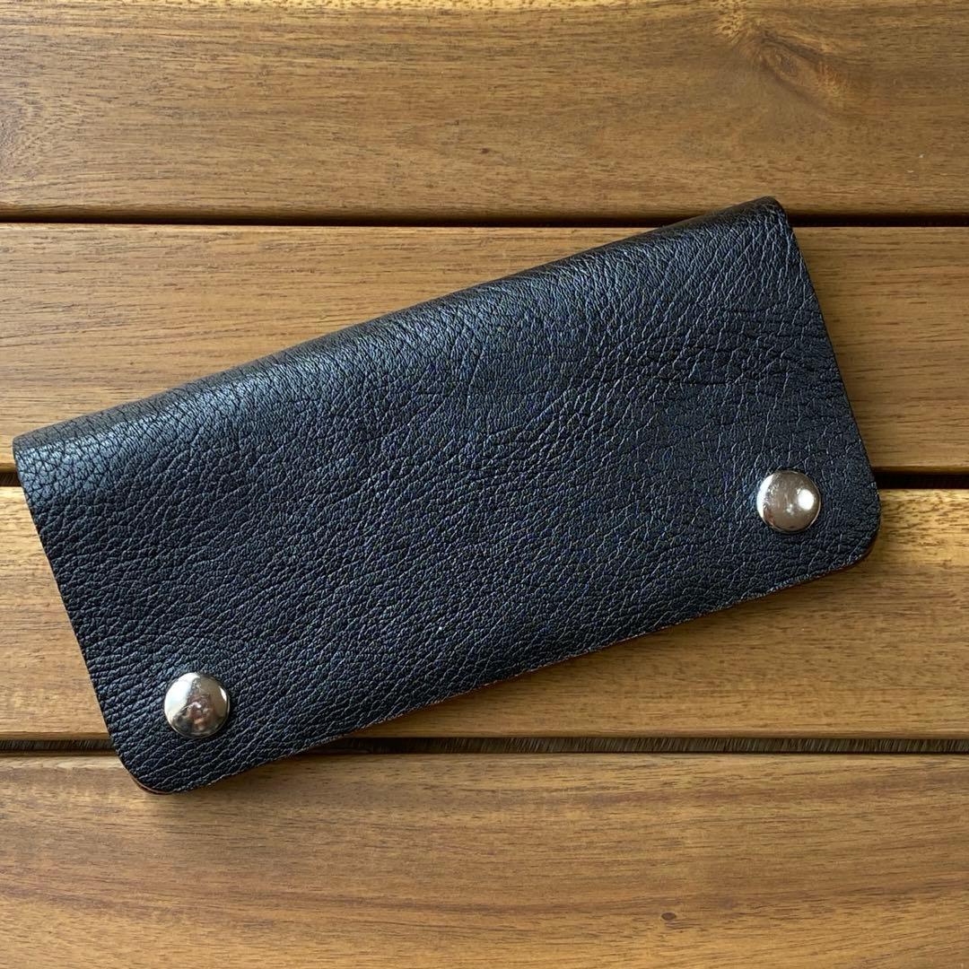 茶芯・馬革】トラッカーウォレット 3層・ブラック・シボ