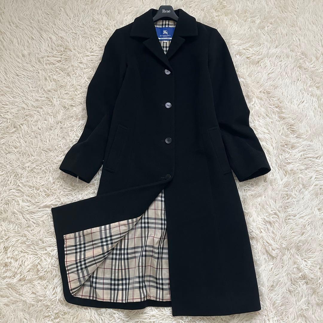 バーバリー カシミヤ混 ロング チェスターコート ノバチェック 黒 M バーバリー カシミヤ混 ロング チェスターコート ノバチェック 黒 M