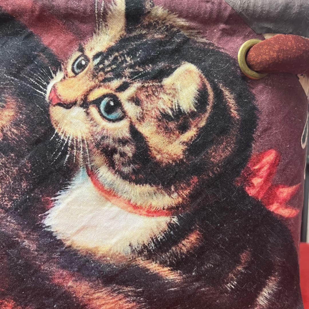 金魚鉢の側の猫 一閑張り バッグ かごバッグ ハンドバッグ 猫 茶トラ