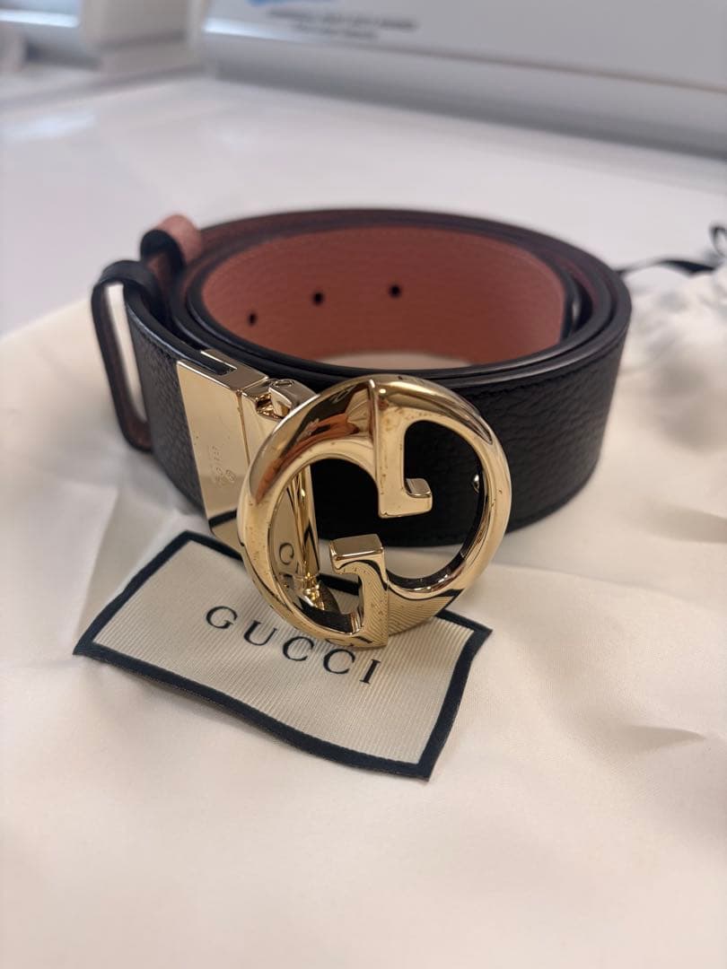 GUCCI リバーシブルレザー ベルト ブラックxピンクxゴールド - メルカリ