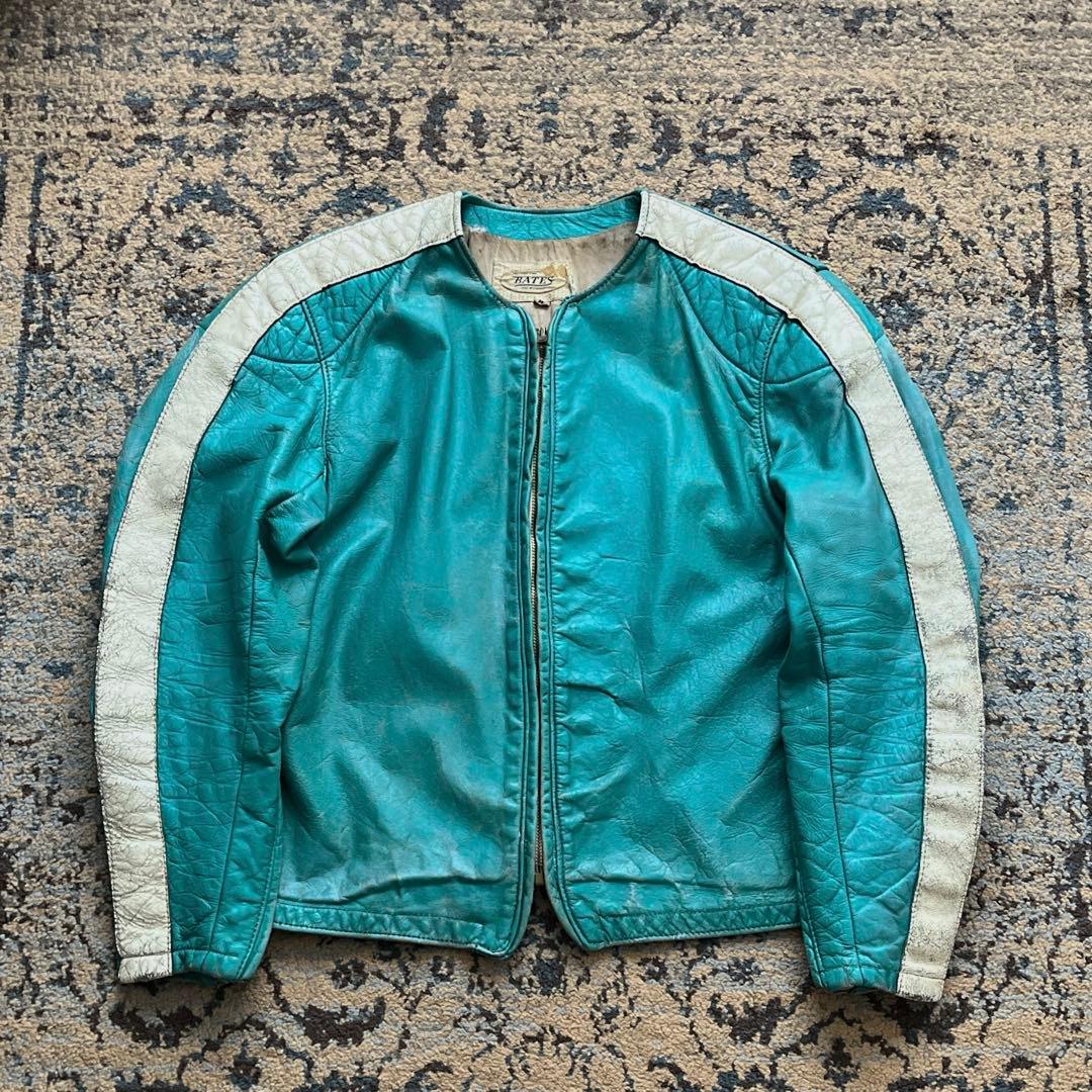 60s bates ベイツ レザー ライダース ヴィンテージ ターコイズブルー