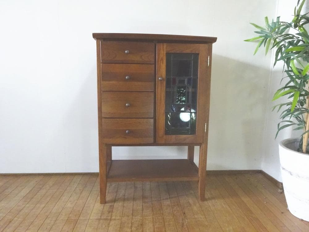 曙工芸　オーロラ3022　キャビネット　電話台　サイドボード　ステンドグラス 曙工芸製作所 ステンドキャビネット ガラス アンティーク サイドボード