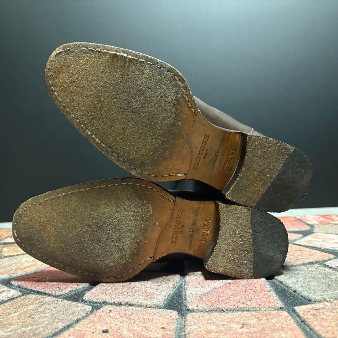 サルトル　ジョッキーブーツ　ロングブーツ 編み飾り　ベルト　本革　22.5cm