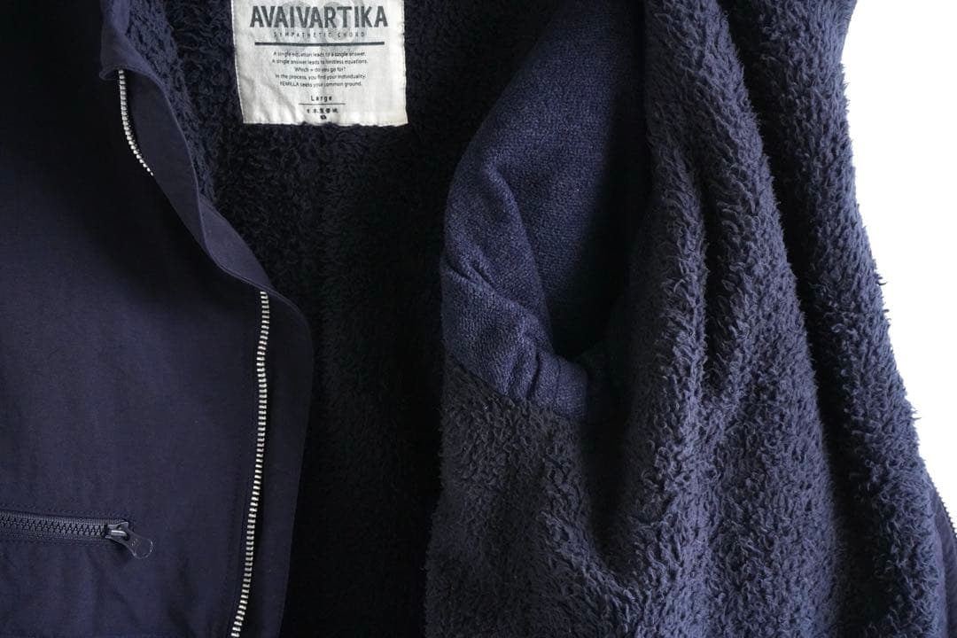 極上品 REMILLA ネイビー ノーカラーフリースボアジャケット Lサイズ
