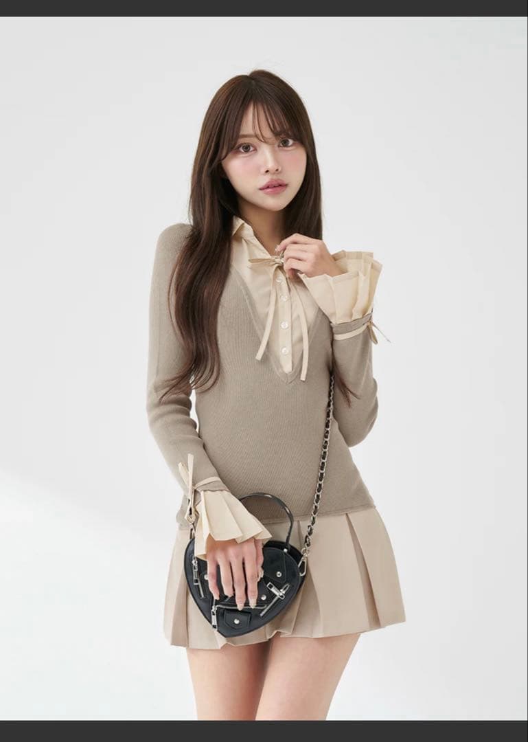 ダーリッチ Darich シャツドッキングプリーツミニワンピース Free