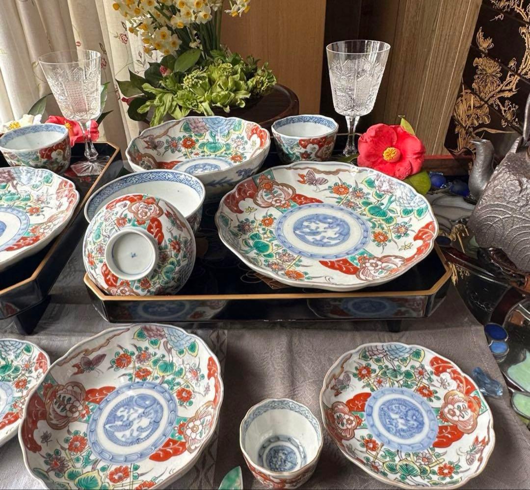 2171様感謝‼️大正頃の伊万里上手錦Dragon❌あじさい桐に蝶