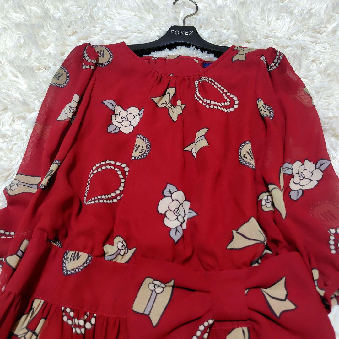 極美品♡希少40】エムズグレイシー アイコン柄シフォンリボンフレア