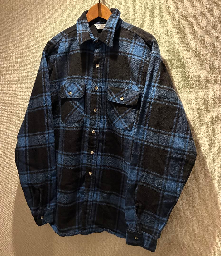 USA製FIVE BROTHER ネルシャツXL TALL青黒 ファイブブラザー USA製 70s~80s FIVE BROTHER Check Flannel L/S Shirt 青黒灰 XL