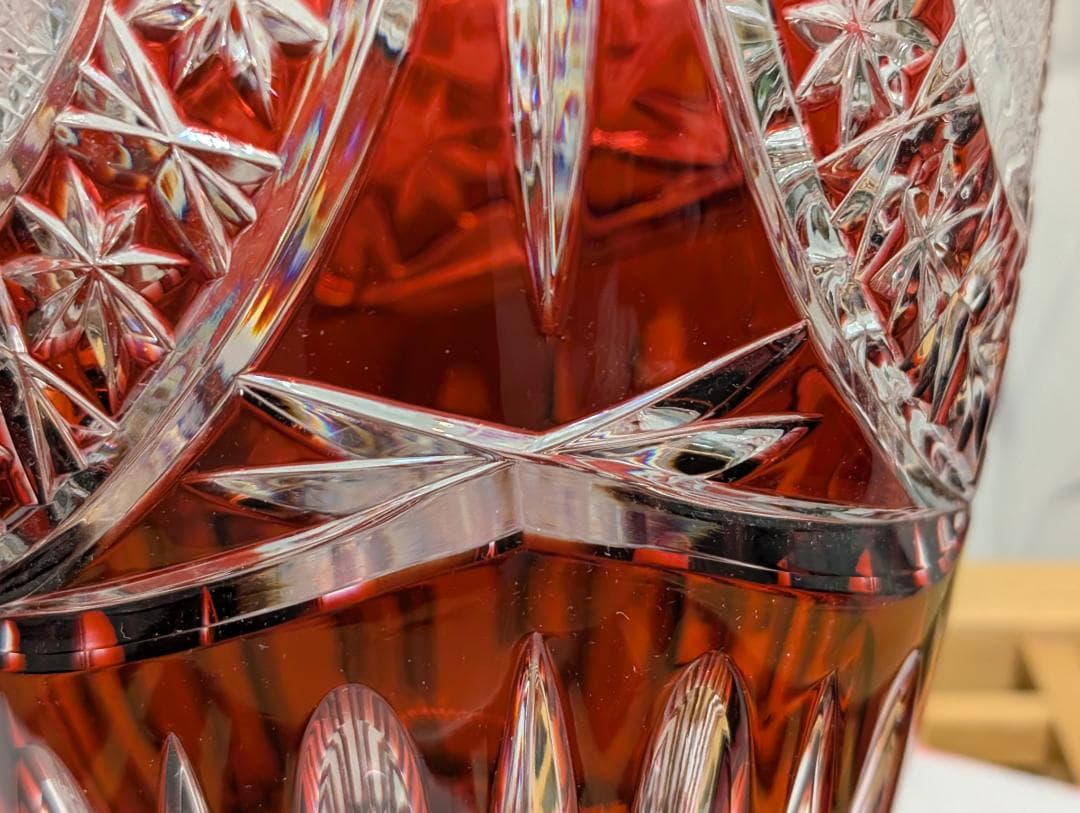 KONIG ケニッヒ クリスタル 切子 ガラス 花瓶 レッド ドイツ - メルカリ