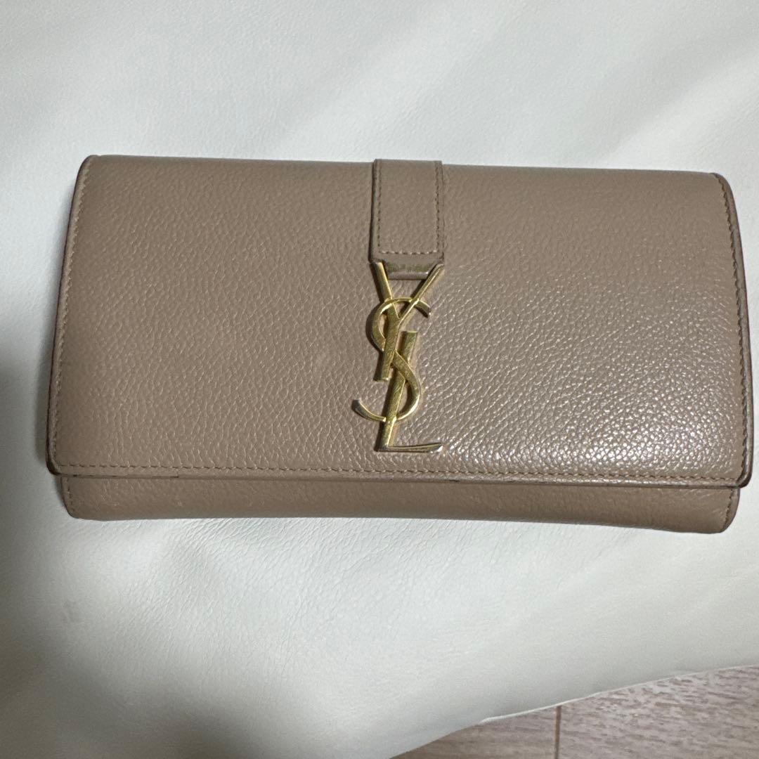 YSL ベージュ レザー 長財布 - メルカリ