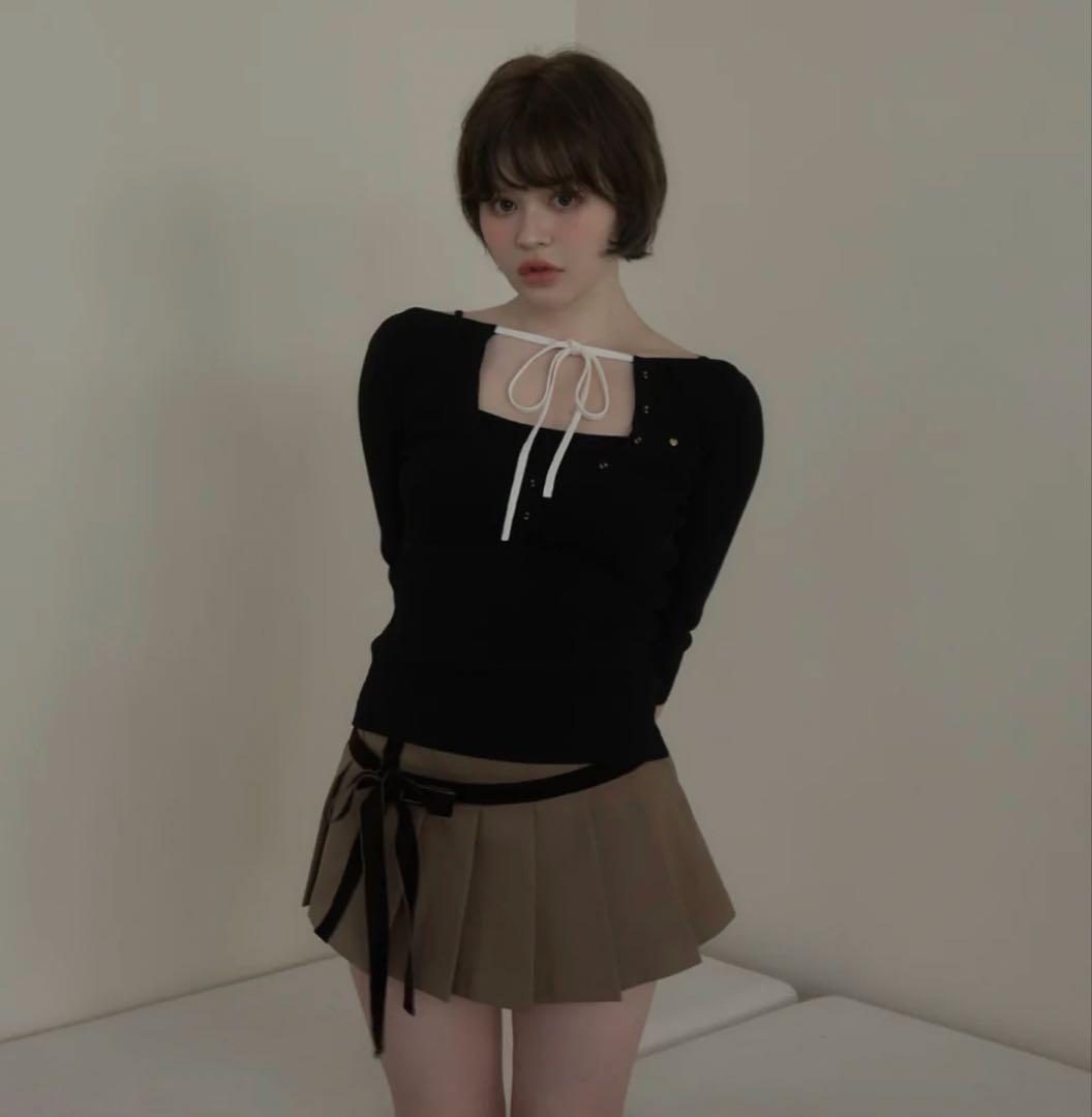 Hein ribbon knit tops andmary Black - メルカリ