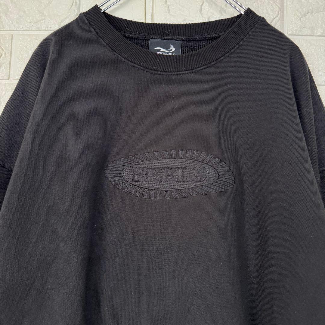 フィールズ【L】黒 長袖スウェット 上杉柊平 ロゴ刺繍 厚手 微