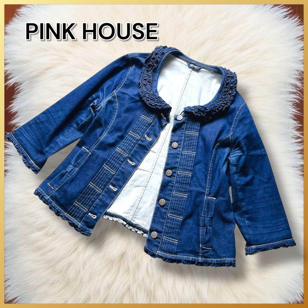 【Lサイズ】PINK HOUSE ピンクハウス フリル ショート丈 Gジャン 紺 PINK HOUSE（Gジャン/デニムジャケット）のフリマアイテム一覧