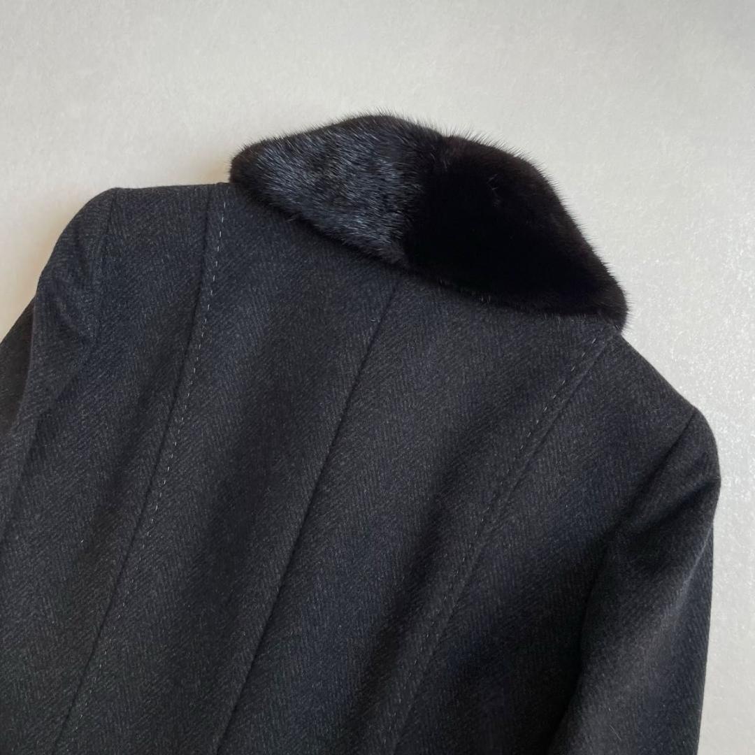 美品 レリアン 高級 カシミア100% ミンクファー ロングコート サイズ9