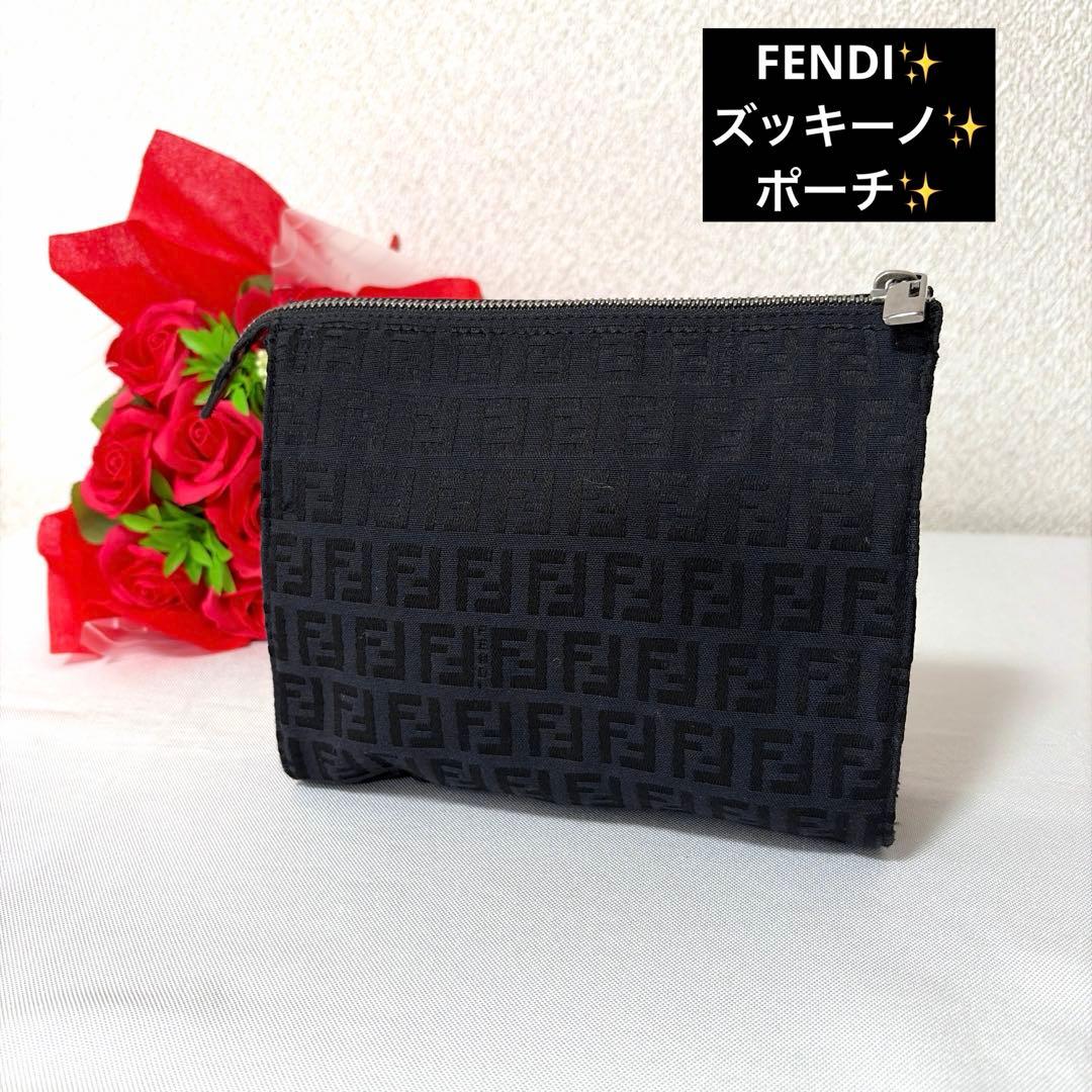 美品 FENDI フェンディ ズッキーノ ズッカ柄 ミニポーチ キャンパス