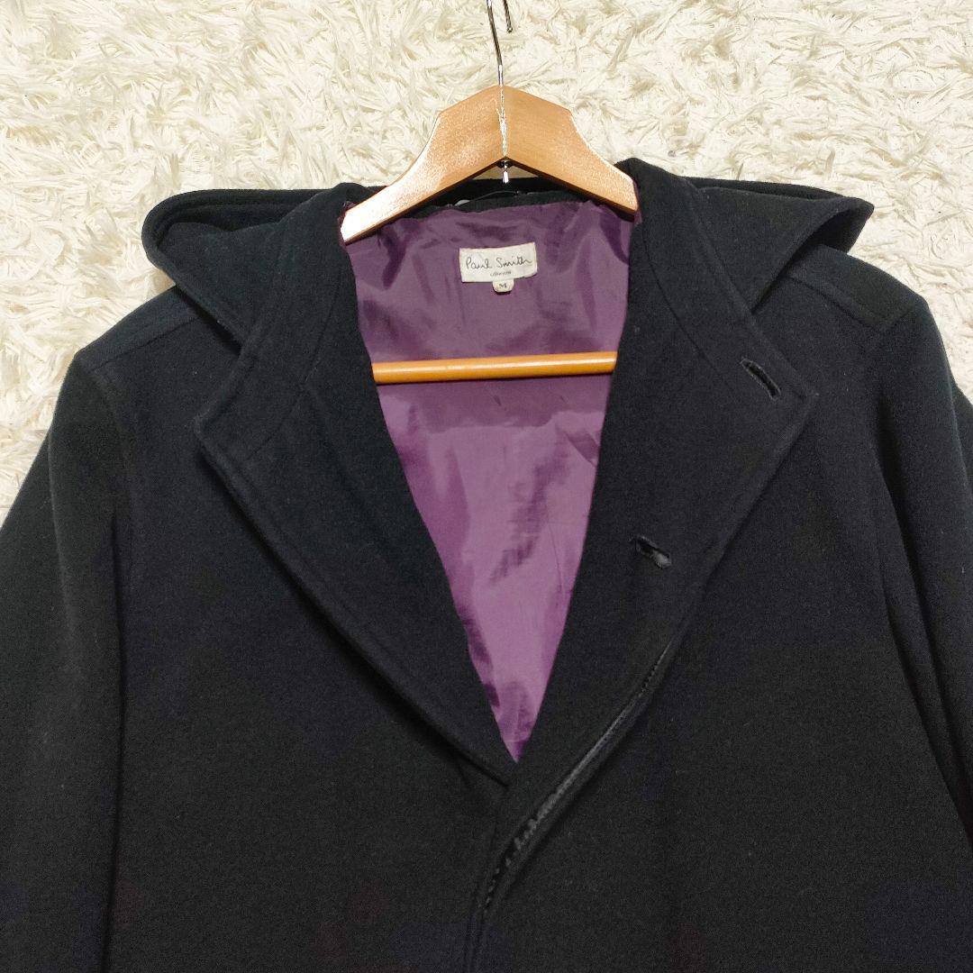 カシミヤ】 ポールスミス フーデッドコート ロングコート 裏地紫 黒