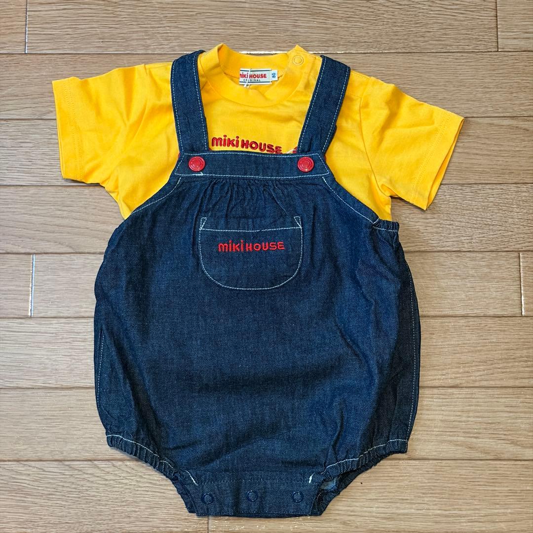 新品タグ付き】ミキハウス 80 デニムロンパース Tシャツセット - メルカリ