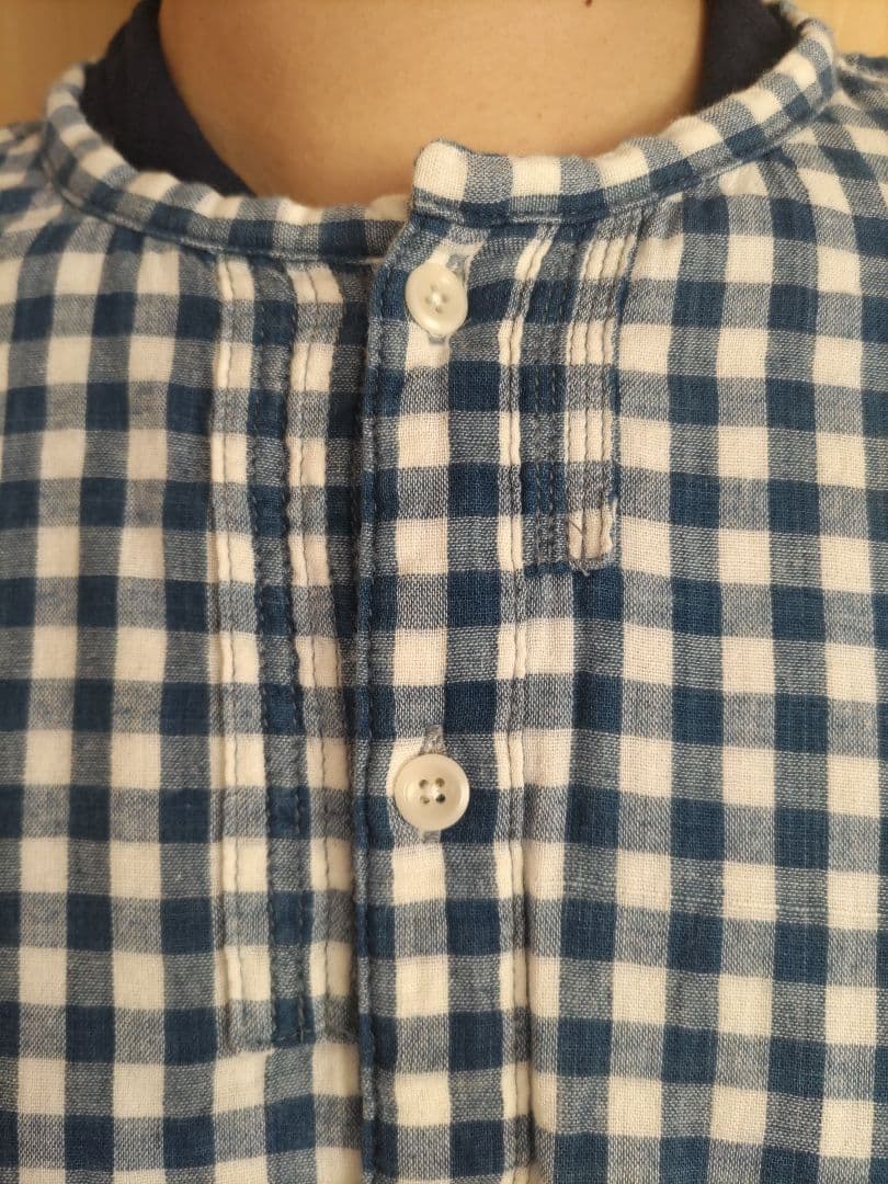 快晴堂チュニック（幅広青色チェック） ファッション レディース