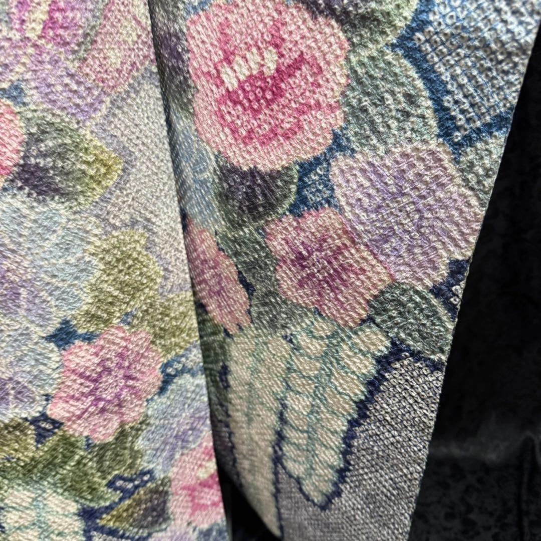 美品 総絞り 本絞り 蝶 灰紫 藤の花 淡色 逸品 フルセット 振袖 振り袖