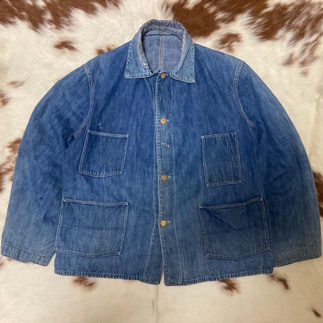 30s デニムカバーオール レイルロード 機関車ボタン ヴィンテージ 40s