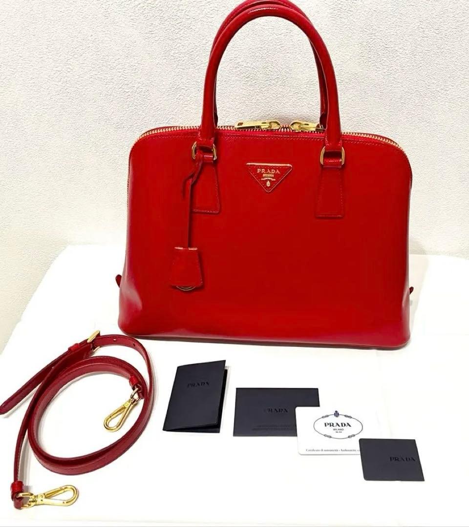 美品】PRADA プラダ サフィアーノヴェルニ ハンドバッグ 赤 ロッソ