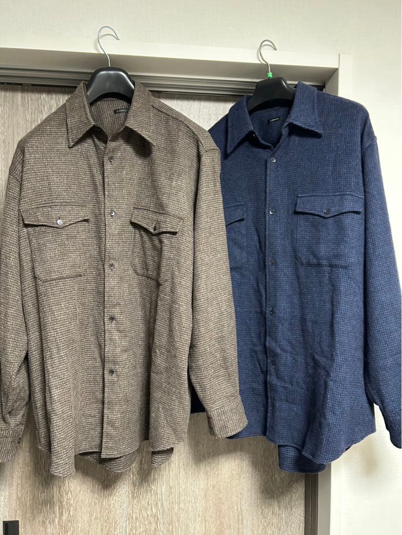 COMOLI ハウンドトゥースCPO コモリシャツ サイズ3 ネイビーのみ