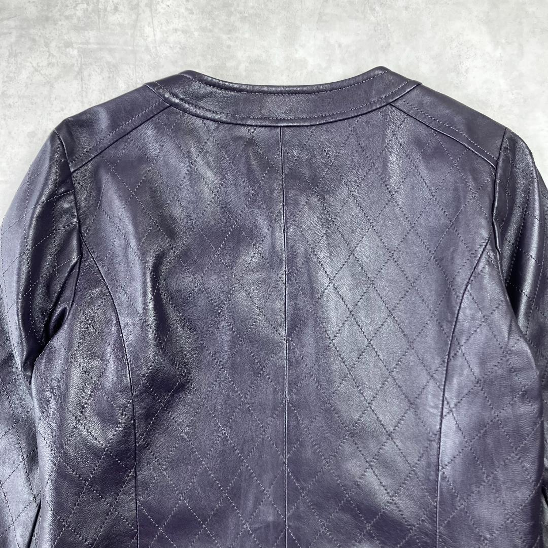 美品 AMACA アマカ ラムレザージャケット ライダース ノーカラー 674