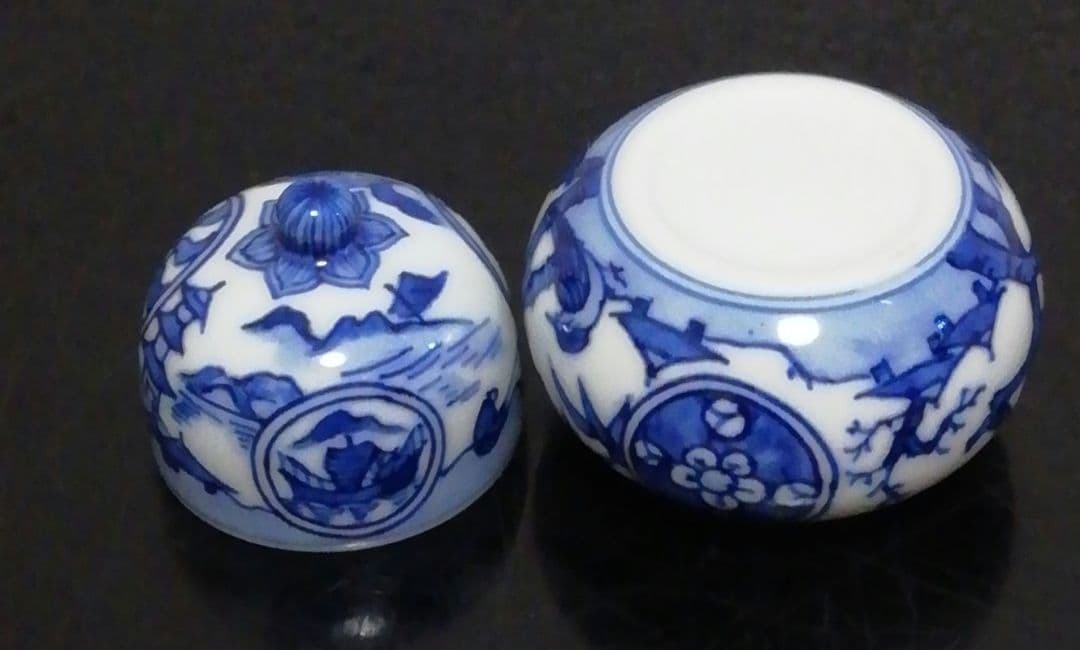 西村徳泉作 染付 祥瑞 瓢 香合 共箱 茶道具