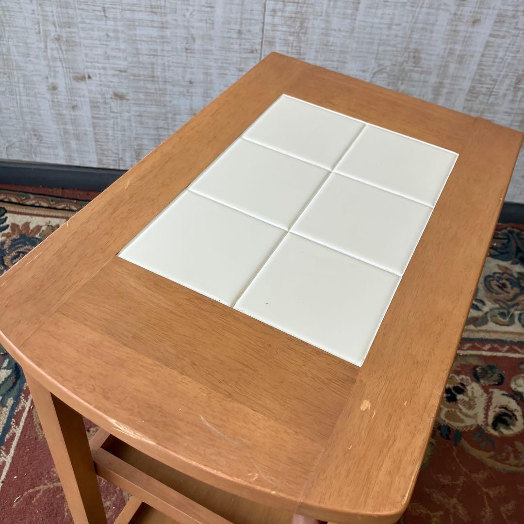 昭和レトロ タイル張り 木製キッチンワゴン キャスター付き キッチン