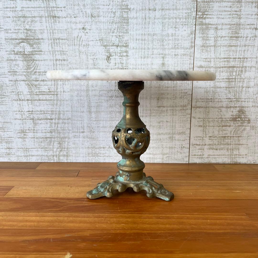 アンティーク】大理石天板 真鍮製フレーム 花台 飾り台 サイドテーブル