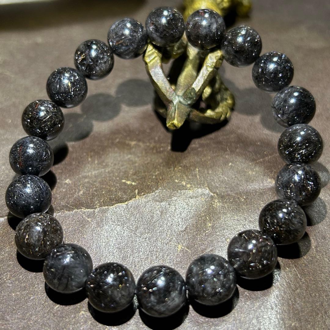 ♦︎別格高級品！プラチナ ブラック ルチル ブレス 希少！財福大黒秘宝⑤