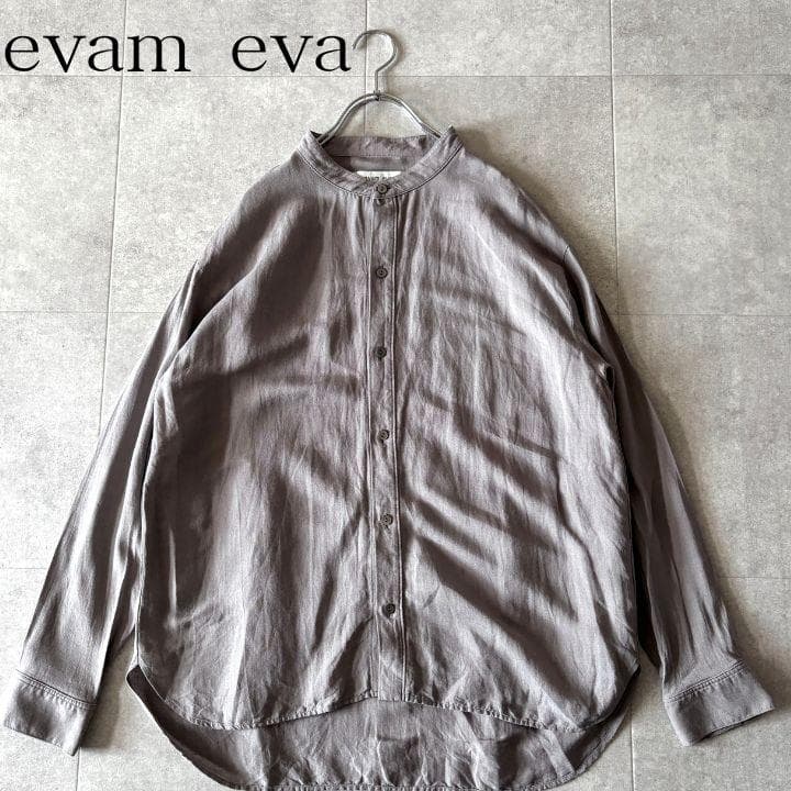 極美品✨️エヴァムエヴァ リネン スタンドーカラーシャツ フリー グレージュ エヴァムエヴァ シャツ evam eva リネン ワイド シャツ linen wide