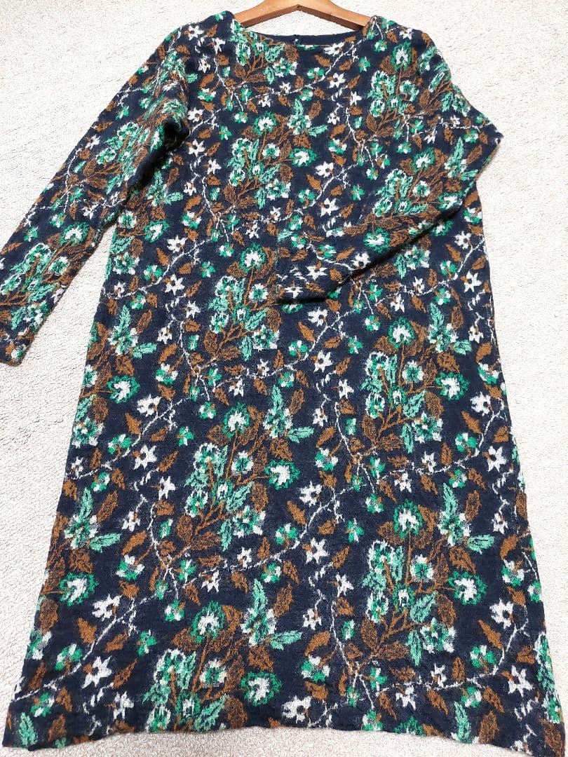 45R 45rpm フラワーモチーフ ウール 長袖ワンピース 極美品